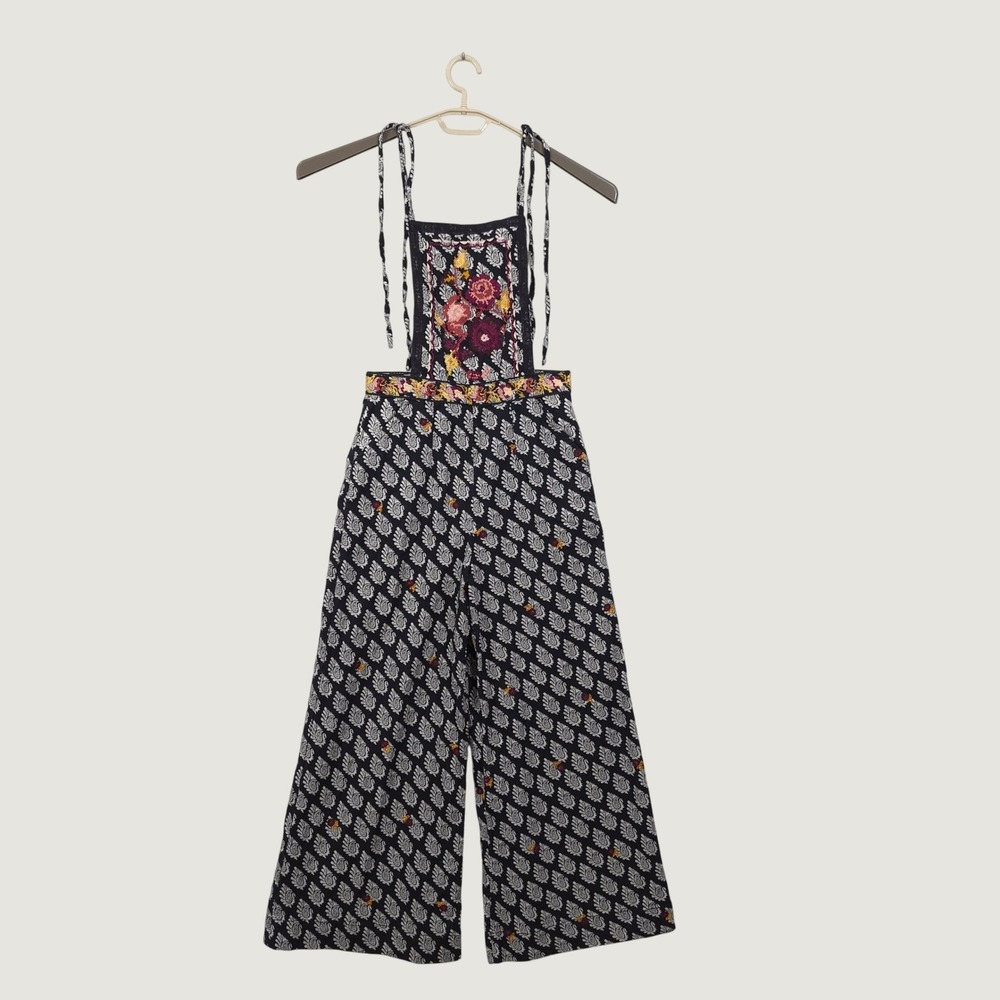Anthropologie Embroidered Wide Leg Jumpsuit Size 4 Paisley Boho Floral Festive